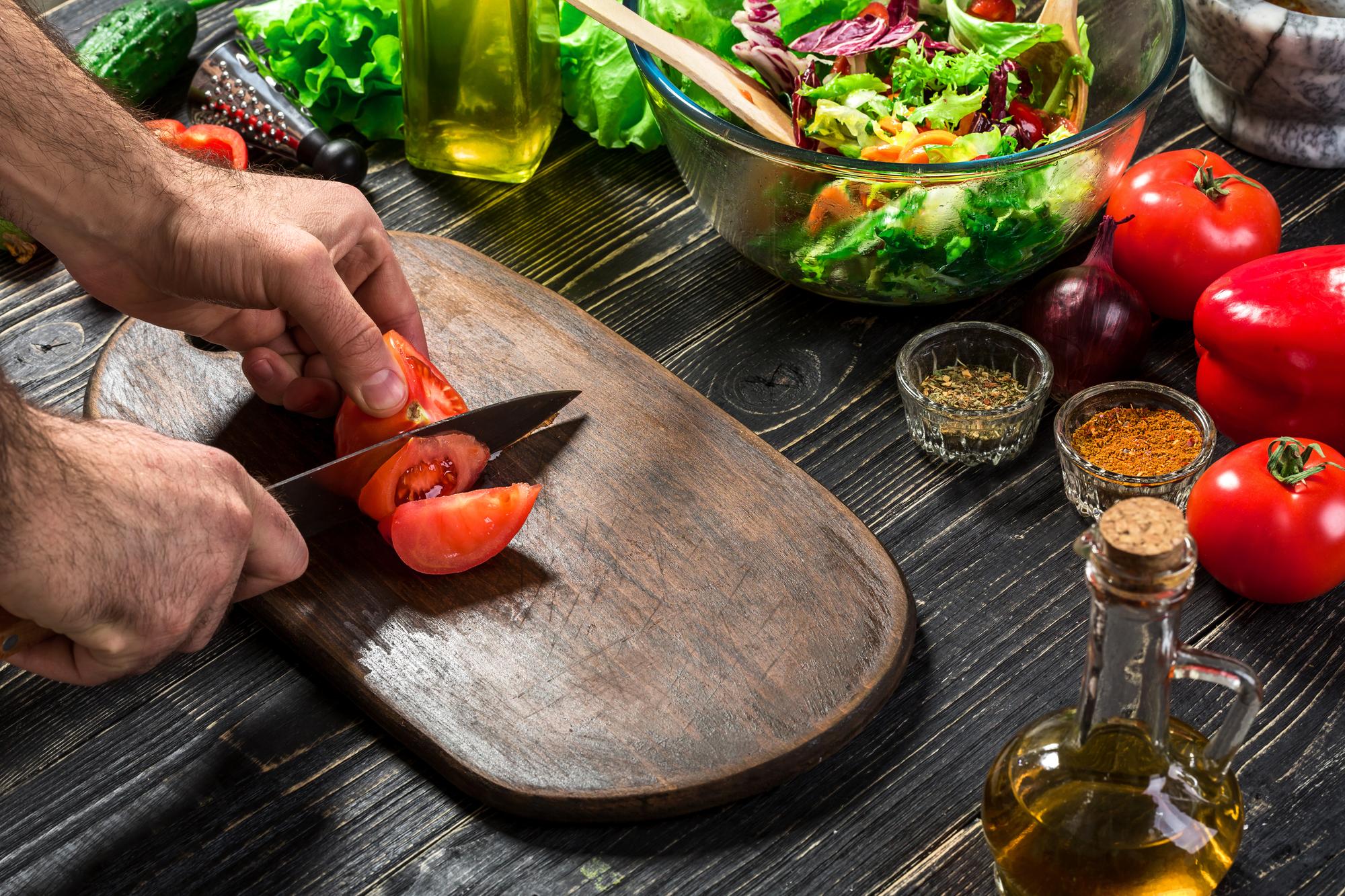 chef preparing ingredients on counter